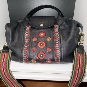 Longchamp leather bag with embroidery